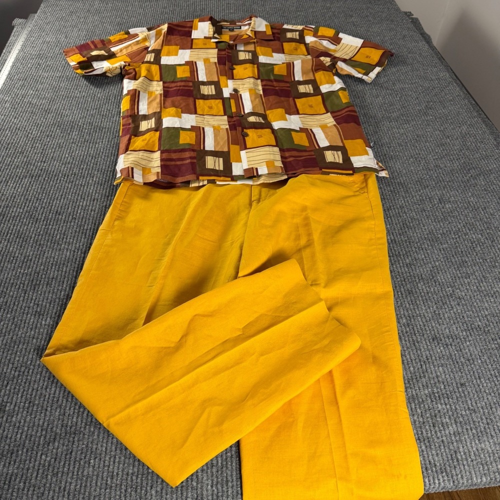 Stacy Adams Mens Mustard‎ Yellow Linen Blend Dress Pants 36W 32L Straight Leg